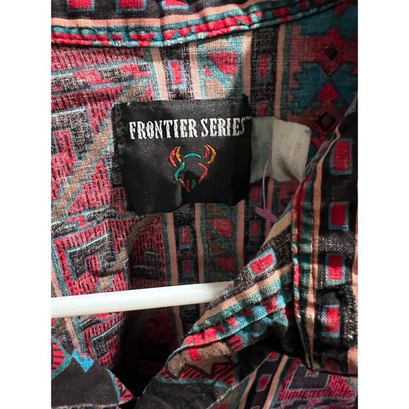 Frontier Series Western Shirt Men’s L Multicolor Aztec Southwest Vintage 90s - Picture 4 of 9